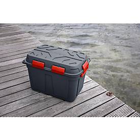 Aufbewahrungsbox Sunware Q-LINE, 160L, wasserdicht, mit Griff und Rollen, 6 Verschlussclips, L 790 x B 545 x H 545 mm, anthrazit/rot