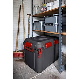 Aufbewahrungsbox Sunware Q-LINE, 160L, wasserdicht, mit Griff und Rollen, 6 Verschlussclips, L 790 x B 545 x H 545 mm, anthrazit/rot
