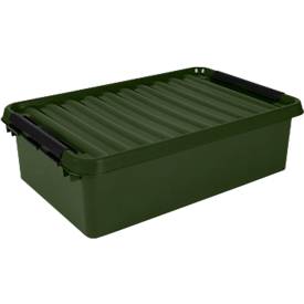 Aufbewahrungsbox Sunware Q-LINE, 32L, Verschlussclips, Deckel, Recyclingmaterial, L 600 x B 400 x H 180 mm, schwarz/grün
