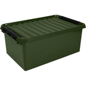 Aufbewahrungsbox Sunware Q-LINE, 45L, Verschlussclips, Deckel, Recyclingmaterial, L 600 x B 400 x H 260 mm, schwarz/grün