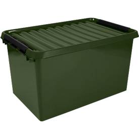 Aufbewahrungsbox Sunware Q-LINE, 62L, Verschlussclips, Deckel, Recyclingmaterial, L 600 x B 400 x H 340 mm, schwarz/grün