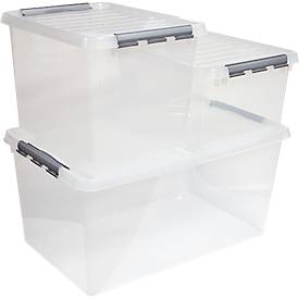 Aufbewahrungsbox Sunware Q-LINE, Verschlussclips, transparent, stapelbar, 120 l, L 800 x B 500 x H 380 mm, grau