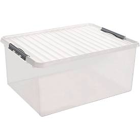 Aufbewahrungsbox Sunware Q-LINE, Verschlussclips, transparent, stapelbar, 120 l, L 800 x B 500 x H 380 mm, grau