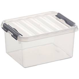 Aufbewahrungsbox Sunware Q-LINE, Verschlussclips, transparent, stapelbar, 2 l, L 200 x B 150 x H 100 mm, grau