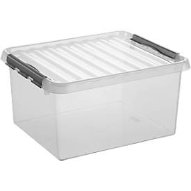 Aufbewahrungsbox Sunware Q-LINE, Verschlussclips, transparent, stapelbar, 36L, L 500 x B 400 x H 260 mm, grau