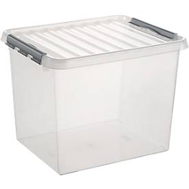 Aufbewahrungsbox Sunware Q-LINE, Verschlussclips, transparent, stapelbar, 52 l, L 500 x B 400 x H 380 mm, grau