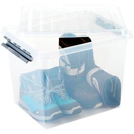 Aufbewahrungsbox Sunware Q-LINE, Verschlussclips, transparent, stapelbar, 52 l, L 500 x B 400 x H 380 mm, grau