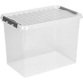 Aufbewahrungsbox Sunware Q-LINE, Verschlussclips, transparent, stapelbar, 72L, L 600 x B 400 x H 420 mm, grau