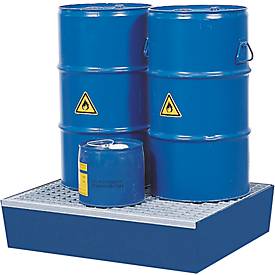 Auffangwanne ASECOS, Stahl, mit Gitterrost, 60 l Auffangvolumen, B 635 x T 785 x H 178 mm, lackiert o. verzinkt