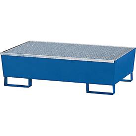 Auffangwanne ASECOS, Stahl, mit Gitterrost u. Sockelfüßen, 200 l Auffangvolumen, B 815 x T 1235 x H 350 mm, lackiert o. verzinkt
