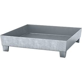 Auffangwanne ASECOS, Stahl, mit Staplerschuhen, 200 l Auffangvolumen, B 1210 x T 1240 x H 285 mm, verzinkt