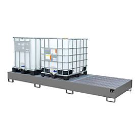 Auffangwanne AW 1000-3, für 3 IBC-Container à 1000 l oder 10 Fässer à 200 l, L 3850 x B 1300 x H 340 mm, unterfahrbar, mausgrau