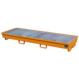 Auffangwanne BAUER AM-4/B, mit Gitterrost, Stahl, 233 l, B 2400 x T 800 x H 285 mm, orange