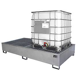 Auffangwanne BAUER AW 1000-2/PE mit Gitterrost, 2x 1000 l IBC, B 2665 x T 1315 x H 440 mm, verzinkt