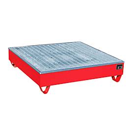 Auffangwanne BAUER AW-4/A/PE mit Gitterrost, 211 l, B 1215 x T 1215 x H 290 mm, rot