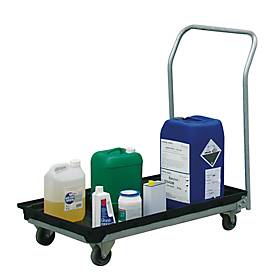 Auffangwanne CEMO mobil, Polyethylen, 30 l Auffangvolumen, verzinktes Fahrgestell, Rollen Ø100 mm, L 1120 x B 630 x H 1040 mm