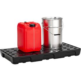 Auffangwanne für Kleingebinde CEMO 10/5, Volumen 27 l, für Regalfachmaß 1000 x 500 mm, mit Gitterrost, mit Zulassung, stapelbar, Polyethylen, schwarz