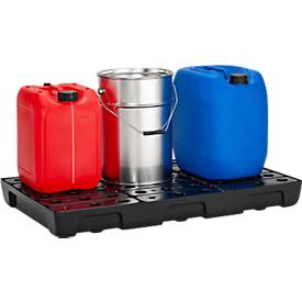 Auffangwanne für Kleingebinde CEMO 10/6, Volumen 33 l, für Regalfachmaß 1000 x 600 mm, mit Gitterrost, mit Zulassung, stapelbar, Polyethylen, schwarz