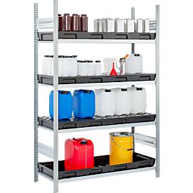 Auffangwanne für Kleingebinde CEMO 13/5, Volumen 36 l, für Regalfachmaß 1300 x 500 mm, ohne Gitterrost, mit Zulassung, stapelbar, Polyethylen, schwarz