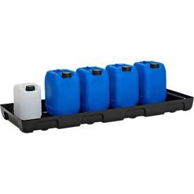 Auffangwanne für Kleingebinde CEMO 13/5, Volumen 36 l, für Regalfachmaß 1300 x 500 mm, ohne Gitterrost, mit Zulassung, stapelbar, Polyethylen, schwarz