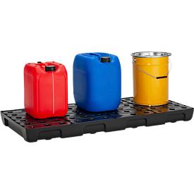 Auffangwanne für Kleingebinde CEMO 13/6, Volumen 44 l, für Regalfachmaß 1300 x 600 mm, mit Gitterrost, mit Zulassung, stapelbar, Polyethylen, schwarz