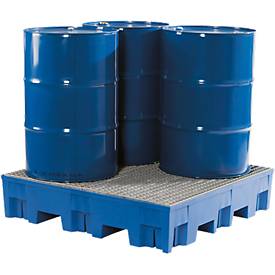 Auffangwanne, Polyethylen, unterfahrbar, 255 l, mit verzinktem Gitterrost