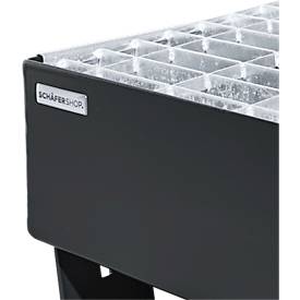 Auffangwanne Schäfer Shop Pure 60-2/M, für 4 x 60 Liter Fässer, mit verzinktem Gitterrost, L 910 x B 800 x T 220 mm, unterfahrbar, Stahl, anthrazit RAL 7016