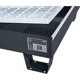 Auffangwanne Schäfer Shop Pure 60-2/M, für 4 x 60 Liter Fässer, mit verzinktem Gitterrost, L 910 x B 800 x T 220 mm, unterfahrbar, Stahl, anthrazit RAL 7016