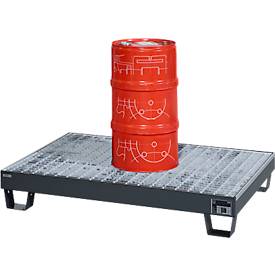 Auffangwanne Schäfer Shop Pure 60-3/M, für 6 x 60 Liter Fässer, mit verzinktem Gitterrost, L 1300 x B 800 x T 205 mm, unterfahrbar, Stahl, anthrazit RAL 7016