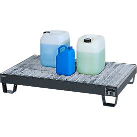 Auffangwanne Schäfer Shop Pure 60-3/M, für 6 x 60 Liter Fässer, mit verzinktem Gitterrost, L 1300 x B 800 x T 205 mm, unterfahrbar, Stahl, anthrazit RAL 7016