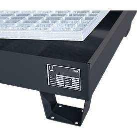 Auffangwanne Schäfer Shop Pure 60-3/M, für 6 x 60 Liter Fässer, mit verzinktem Gitterrost, L 1300 x B 800 x T 205 mm, unterfahrbar, Stahl, anthrazit RAL 7016