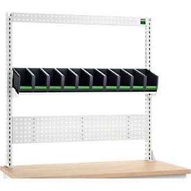 Aufnahmerahmenset Bott verso A6, für Werkbank verso, Lochplatte, 10 bottBoxen, B 1350 x T 435 x H 1357 mm, Stahlblech, RAL 7035 Lichtgrau