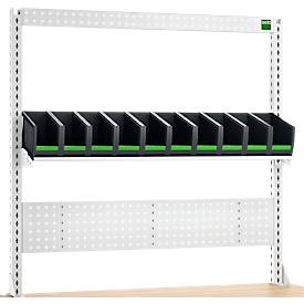 Aufnahmerahmenset Bott verso A6, für Werkbank verso, Schlitzplatte, 10 bottBoxen, B 1350 x T 435 x H 1357 mm, Stahlblech, RAL 7035 Lichtgrau