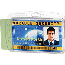 Ausweishalter Durable HARTBOX, für 2 Karten im Hoch-/Querformat, Daumenstanzung, Befestigungslaschen, B 101 x H 71 mm, Polystyrol, transparent, 10 Stück