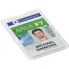Ausweishalter Durable PERMANENT, für 1 Karte im Hoch-/Querformat, Sicherheitsmechanismus, mit Befestigungslaschen, Polycarbonat, transparent, 10 Stück