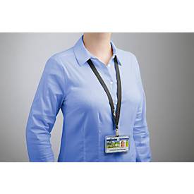 Ausweishalter Durable PERMANENT, für 1 Karte im Hoch-/Querformat, Sicherheitsmechanismus, mit Befestigungslaschen, Polycarbonat, transparent, 10 Stück