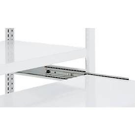 Auszugboden ORDO Professional, Teleskopschienen-Vollauszug, höhenverstellbar, Tragkraft 60 kg, B 750 mm x T 400 mm, verkehrsweiß RAL 9016