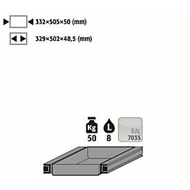 Auszugswanne Entsorgung für asecos Sicherheitsschränke der S90 Serie, Stahlblech, lichtgrau, B 332 x T 605 x H 50 mm, 10 l, bis 50 kg