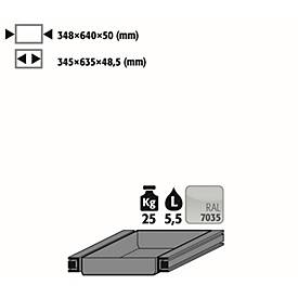 Auszugswanne Standard für asecos Sicherheitsschränke der S90 Serie, Stahlblech, lichtgrau, B 348 x T 640 x H 50 mm, 5,5 l, bis 25 kg