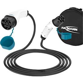 Autoladekabel Ansmann, für Elektroautos/Hybridautos, Anschluss Typ 2, 3-phasig, Ladeleistung 11 kW, IP55, Länge 5 m, Kunststoff, anthrazit-blau-weiß