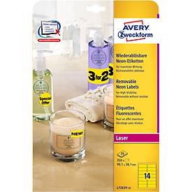 Avery Neon-Etiketten L7263Y-25, zum Beschriften, ablösbar, Papier, gelb, 99,1 x 38,1 mm, 25 x A4 Bögen, 350 Stk.