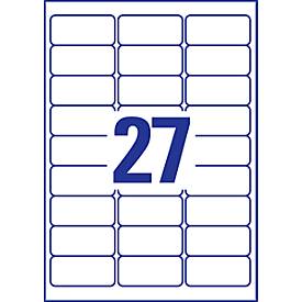 Avery Papier-Etiketten L7874-20, zum Beschriften, stark haftend, weiß, 63,5 x 29,6 mm, 20 x A4 Bögen, 540 Stk.