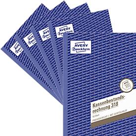 Avery Zweckform 318-5 Kassenbestandsrechnung, Format A5, 5 Bücher mit jeweils 50 Blatt, FSC®-Papier, weiß