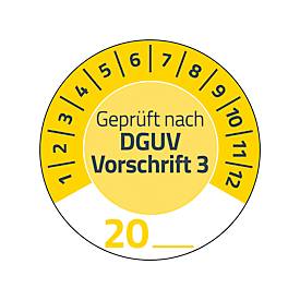 Avery Zweckform 7908 Prüfplaketten „DGUV Vorschrift 3“ 20__zum Selbereintragen, extrem robust, Ø 30 mm, 80 Stück/10 Bogen, Vinylfolie, gelb