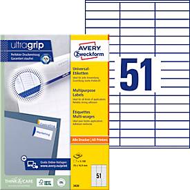 Avery® Zweckform Etiketten 3420, A4, universell, permanenthaftend, ultragrip, druckergeeignet, FSC®-Papier, rechteckig, 