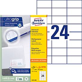Avery® Zweckform Etiketten 3474-200, A4, universell, permanenthaftend, ultragrip, druckergeeignet, FSC®-Papier, rechteckig, weiß, 5280 Stück auf 220 Bogen