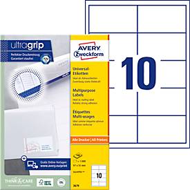 Avery® Zweckform Etiketten 3679, A4, universell, permanenthaftend, ultragrip, druckergeeignet, FSC®-Papier, rechteckig, weiß, 1000 Stück auf 100 Bogen