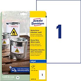 Avery® Zweckform Etiketten J4775, wetterfest, permanenthaftend, druckergeeignet, rechteckig, Polyester, matt weiß, 10 Stück auf 10 Blatt