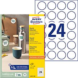 Avery® Zweckform Etiketten L3415-100, A4, universell, permanenthaftend, druckergeeignet, FSC®-Papier, rund, Ø 40 mm, wei