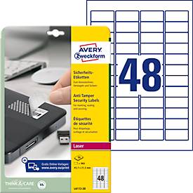 Avery Zweckform Etiketten L6113-20, fälschungssicher, extrem robust, 45,7 x 21,2 mm, 960 Stück/20 A4-Bogen, Folie, weiß